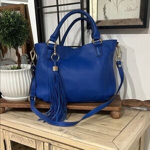 NWOT~G.I.L.I. Vivid Royal Blue 100% Full Grain Cowhide Leather Tote with Tassel